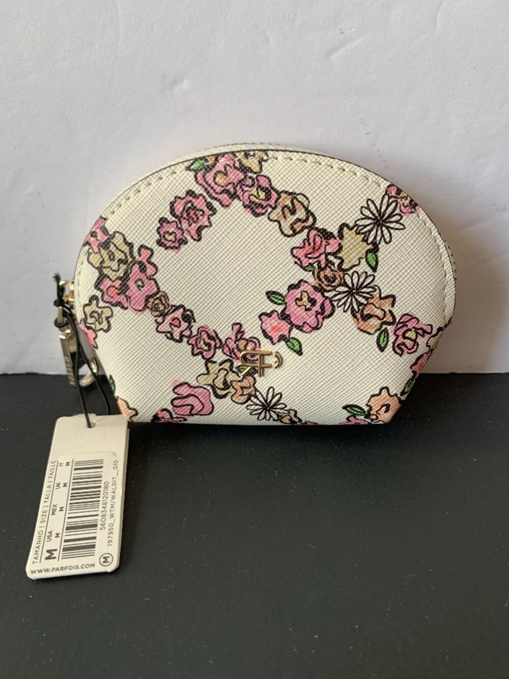 PARFOIS ZIPPED COIN WALLET FLORAL PATTERN CREAM BACKGROUND  BRAND NEW
